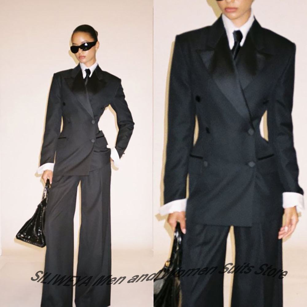 Women'S Formal Wear Suit - Professional Women's Black Double-Breasted Suit Slim