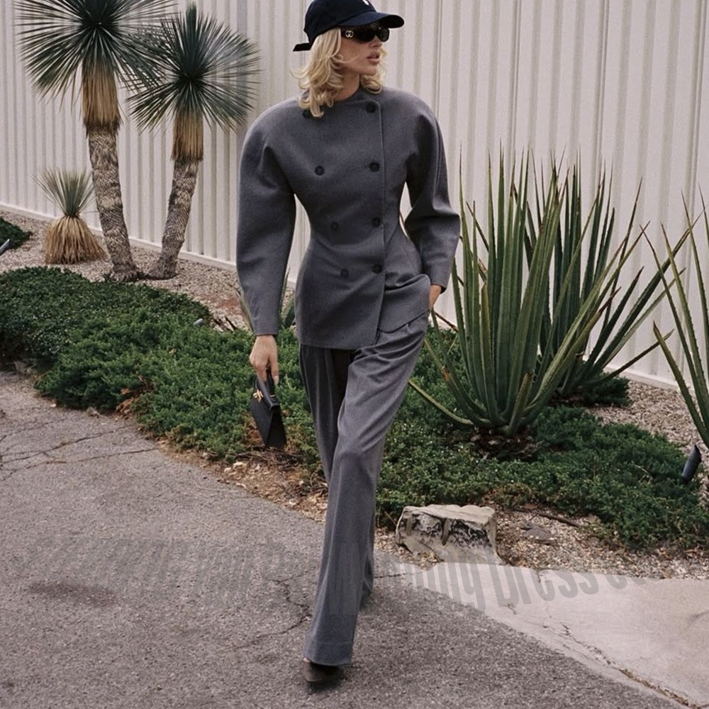 Women'S Formal Wear Suit - Classic Grey Women's Suit Set Double