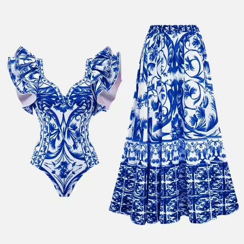 Printed One Piece Swimsuit for - Monochrome Suit Set ulasan dan harga