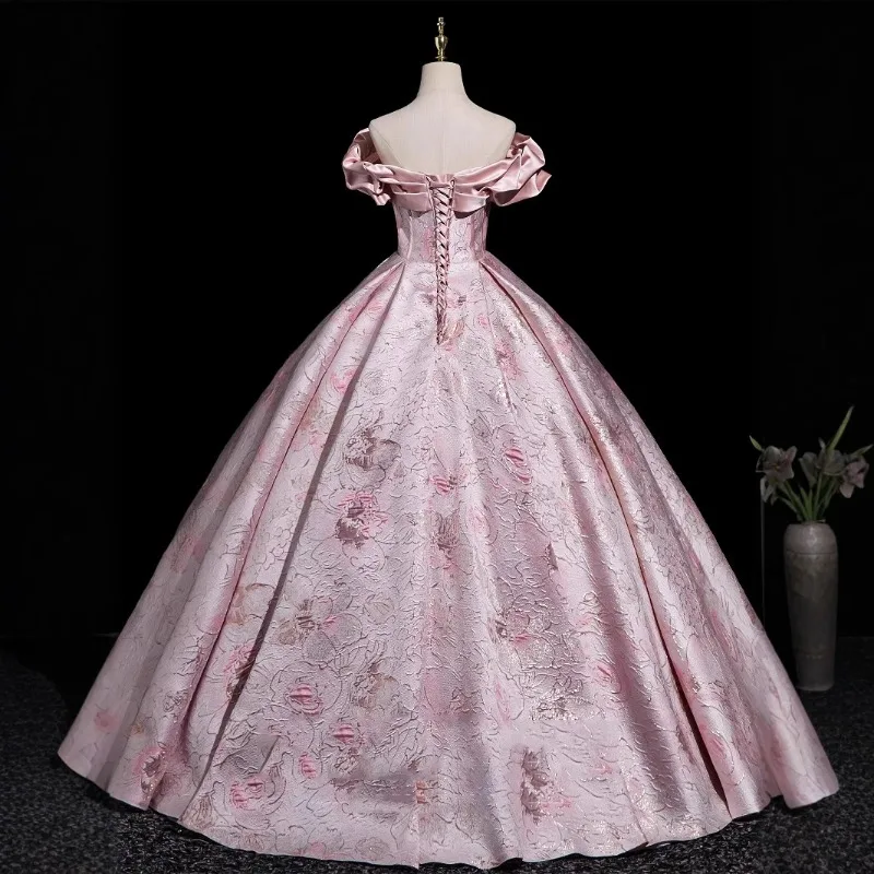 Elegant Pink Off-the-Shoulder  - Victorian Women'S Formal Wear ulasan dan harga