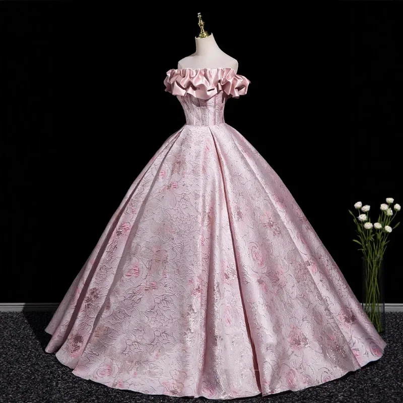 Elegant Pink Off-the-Shoulder  - Victorian Women'S Formal Wear ulasan dan harga