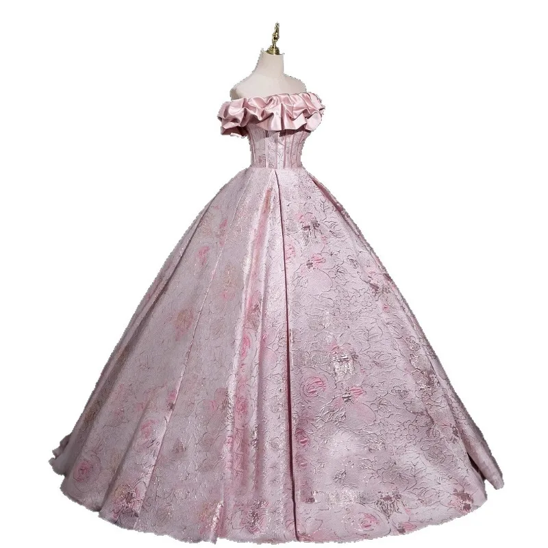 Elegant Pink Off-the-Shoulder  - Victorian Women'S Formal Wear ulasan dan harga