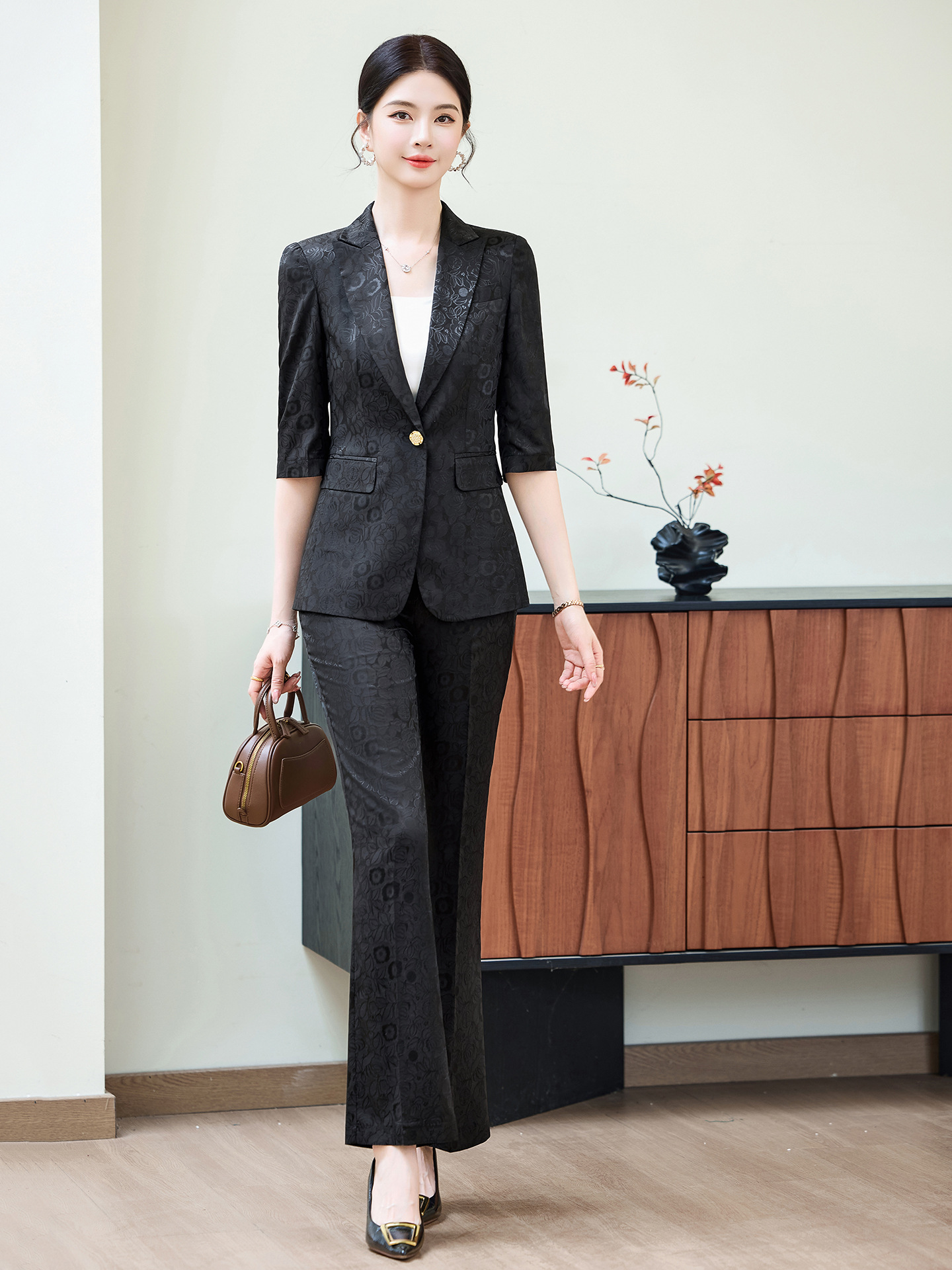Fashion Apricot Half Sleeve Pr - Women'S Formal Wear Suit ulasan dan harga