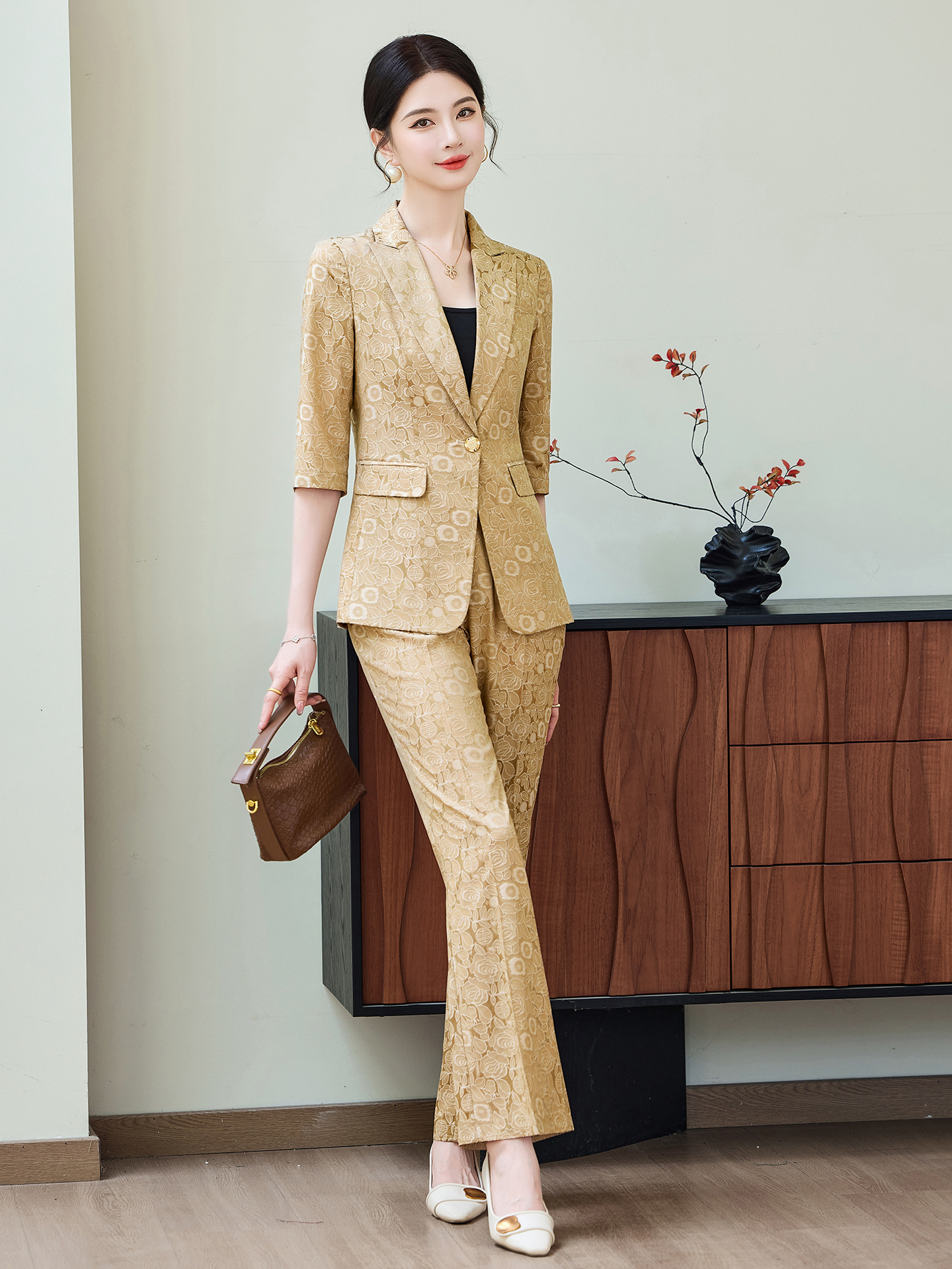 Fashion Apricot Half Sleeve Pr - Women'S Formal Wear Suit ulasan dan harga
