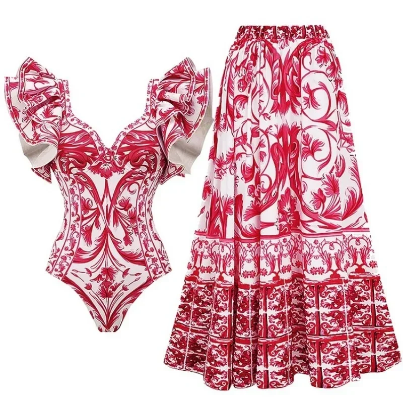 Printed One Piece Swimsuit for - Monochrome Suit Set ulasan dan harga