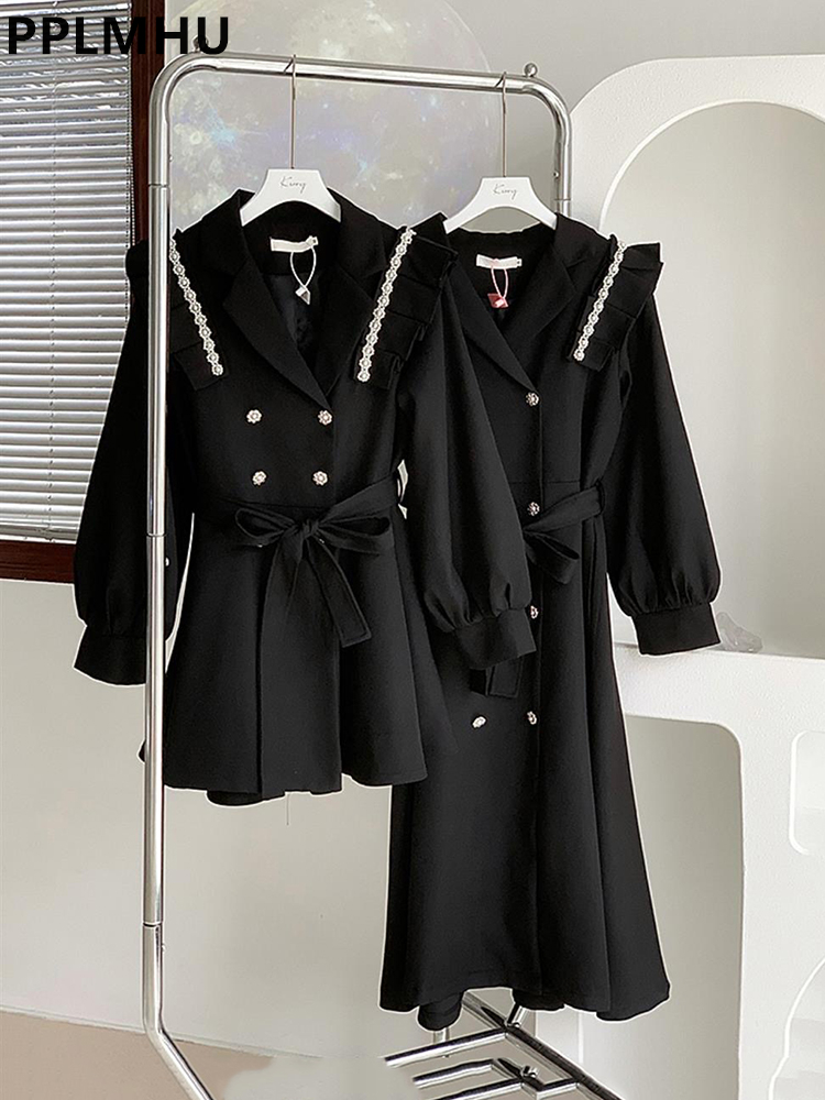Black Korean Beaded Pearls Tre - Trench Coat Formal ulasan dan harga