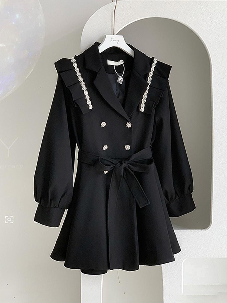 Black Korean Beaded Pearls Tre - Trench Coat Formal ulasan dan harga