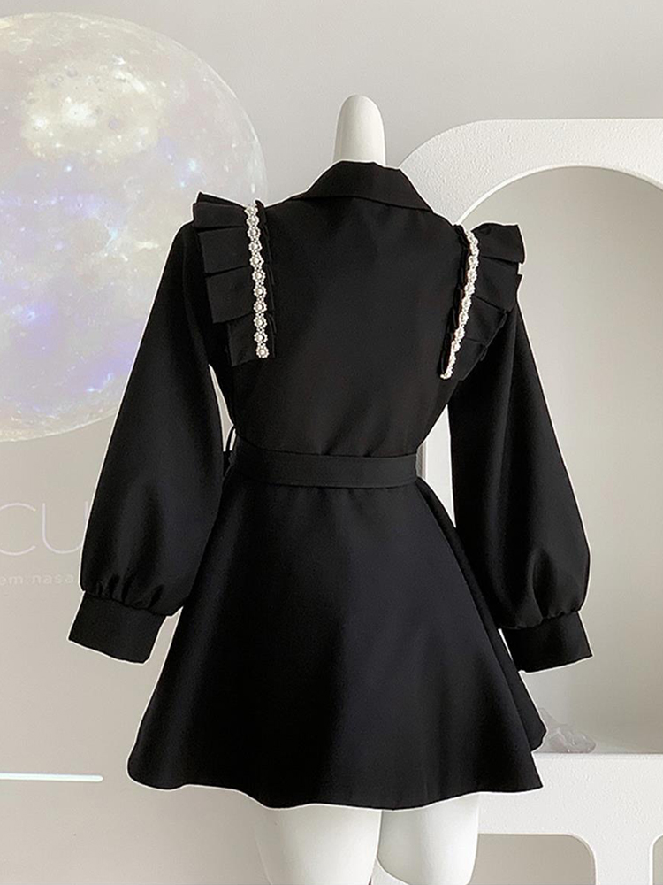 Black Korean Beaded Pearls Tre - Trench Coat Formal ulasan dan harga