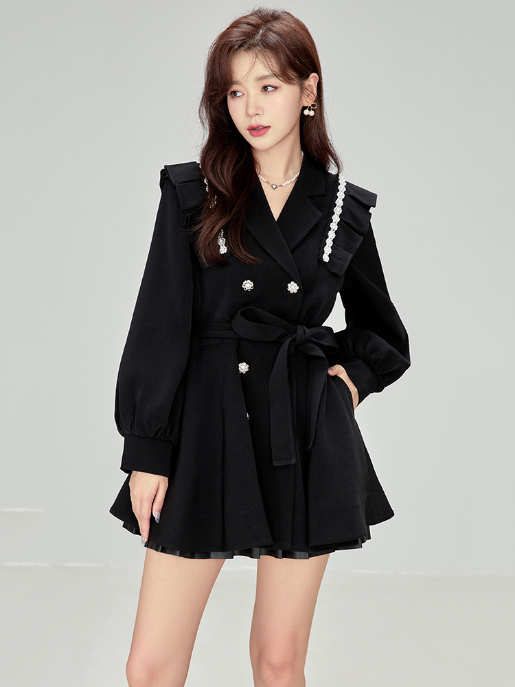 Black Korean Beaded Pearls Tre - Trench Coat Formal ulasan dan harga