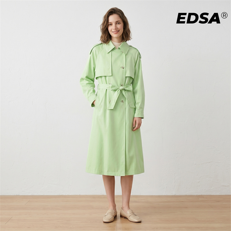 EDSA Women Green Trench Style  - Trench Coat Formal ulasan dan harga