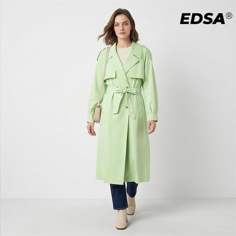 EDSA Women Green Trench Style  - Trench Coat Formal ulasan dan harga