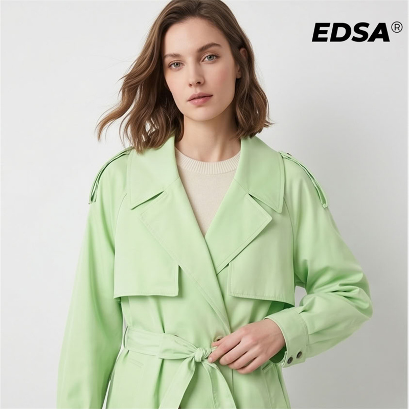 EDSA Women Green Trench Style  - Trench Coat Formal ulasan dan harga