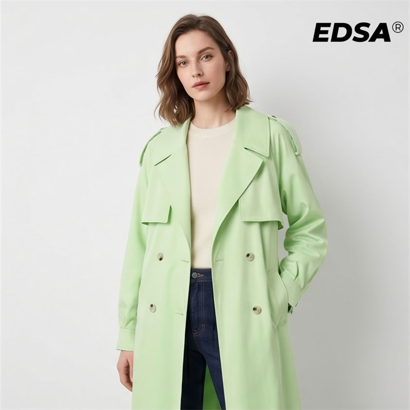 EDSA Women Green Trench Style  - Trench Coat Formal ulasan dan harga