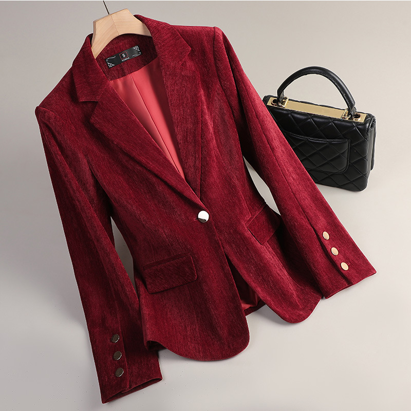 Yellow Gold Velvet Blazer Wome - Women'S Formal Wear Suit ulasan dan harga