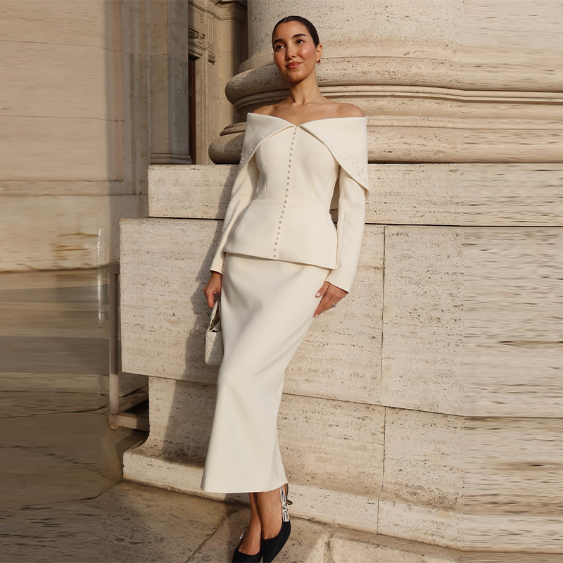 Elegant French White Peplum Tw - Women'S Elegant Formal Wear ulasan dan harga
