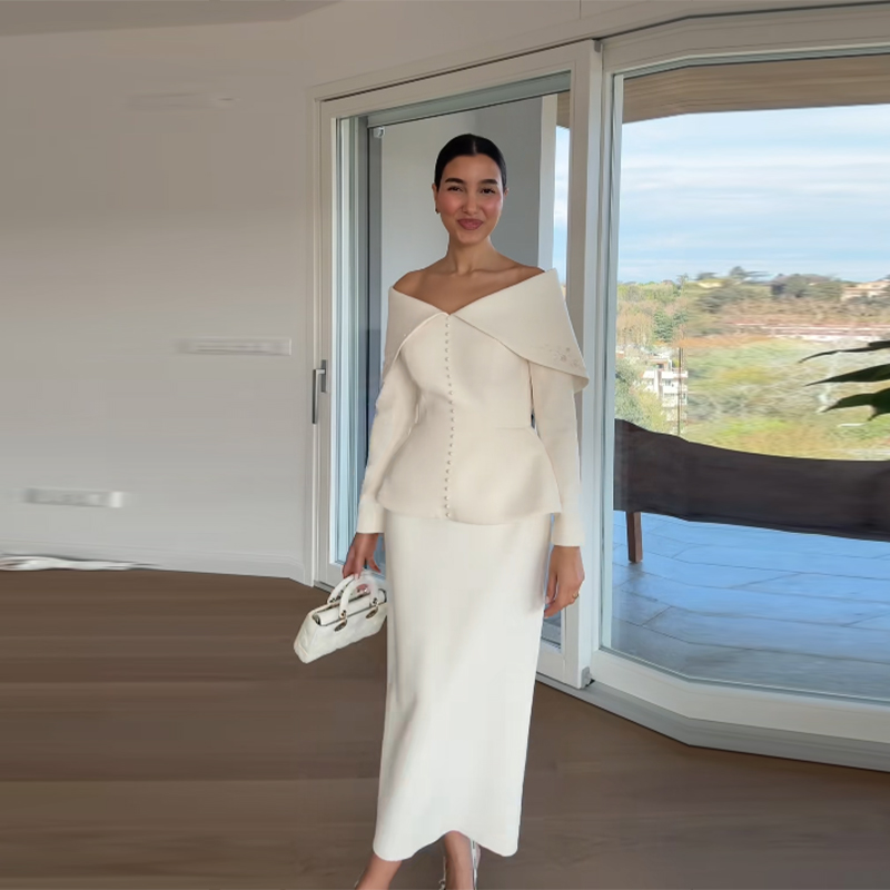 Elegant French White Peplum Tw - Women'S Elegant Formal Wear ulasan dan harga