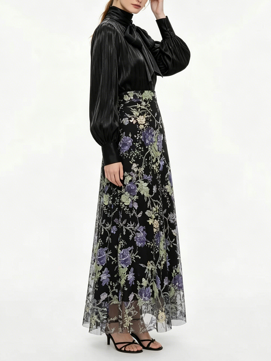 VGH Elegant Chic Black Floral  - Women'S Elegant Formal Wear ulasan dan harga