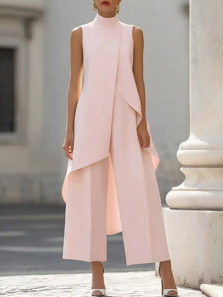 Sleeveless High Neck Asymmetri - Women'S Elegant Formal Wear ulasan dan harga