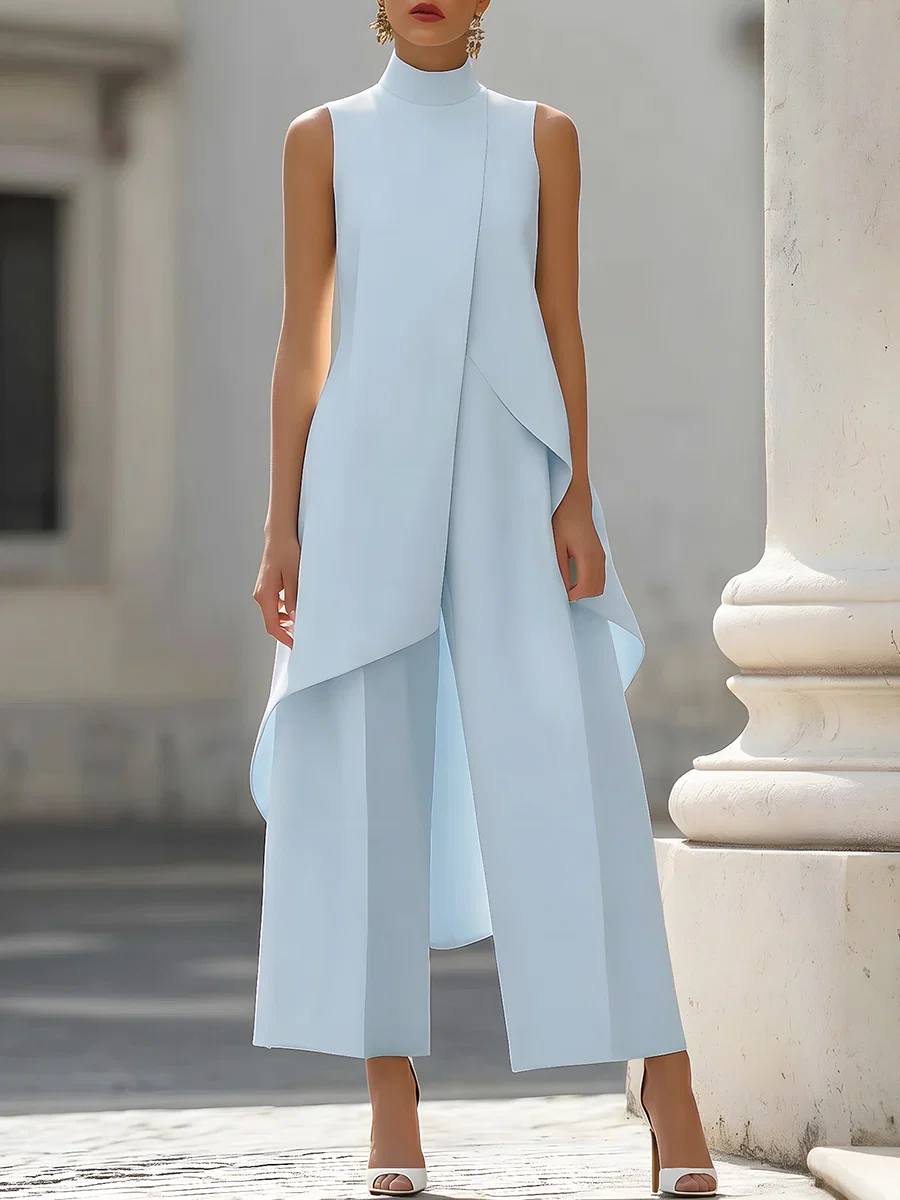 Sleeveless High Neck Asymmetri - Women'S Elegant Formal Wear ulasan dan harga