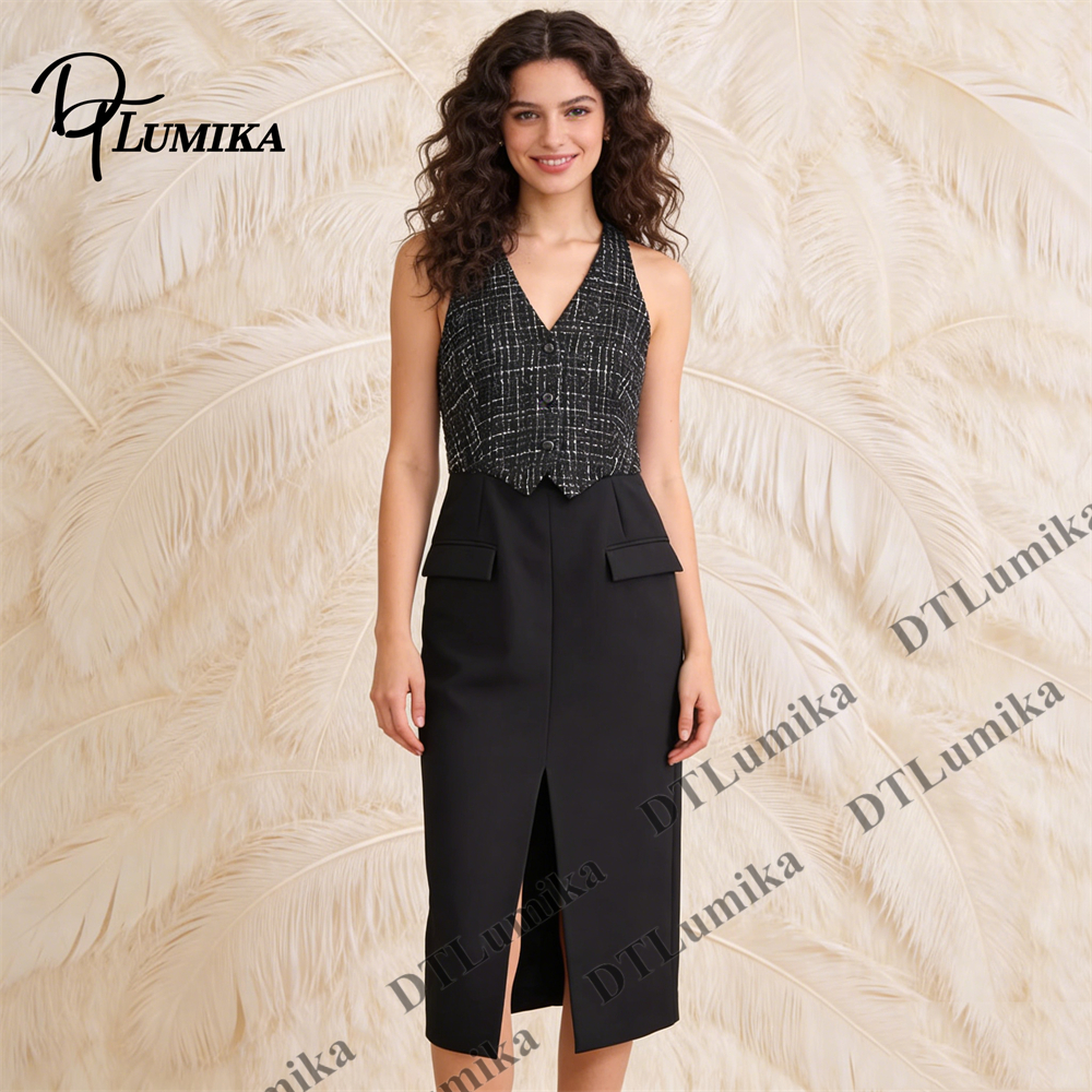 Tweed & Crepe Contrast Dress,  - Women Formal Wear Look ulasan dan harga
