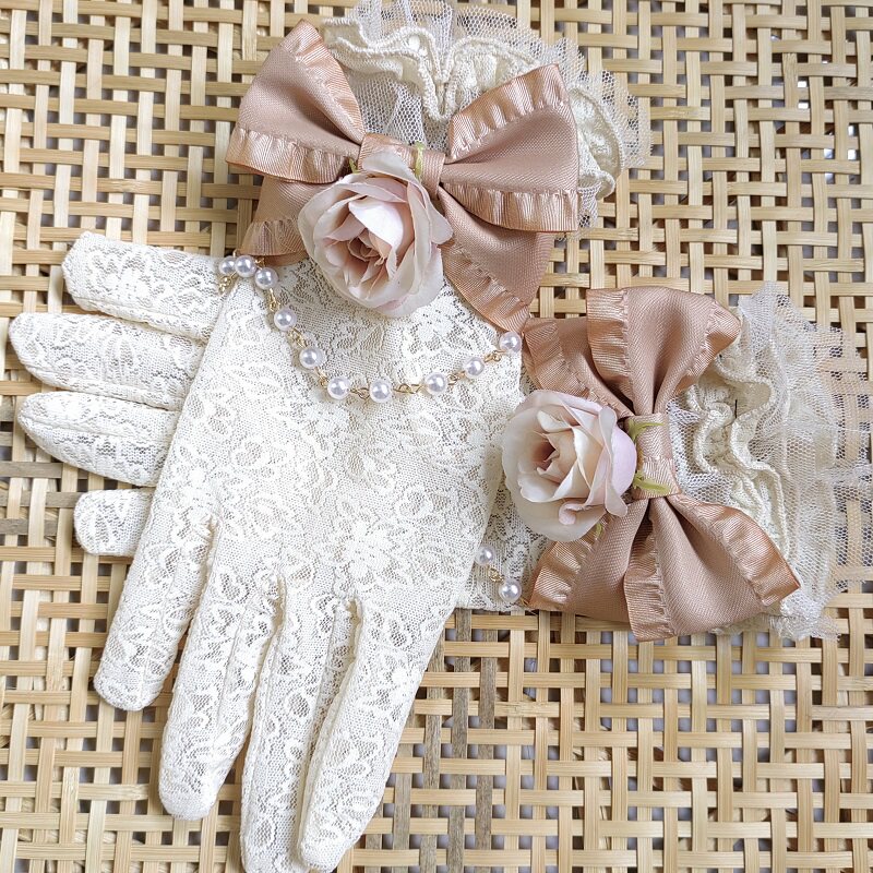 Retro Cream Lace Gloves with 3 - Victorian Women'S Formal Wear ulasan dan harga